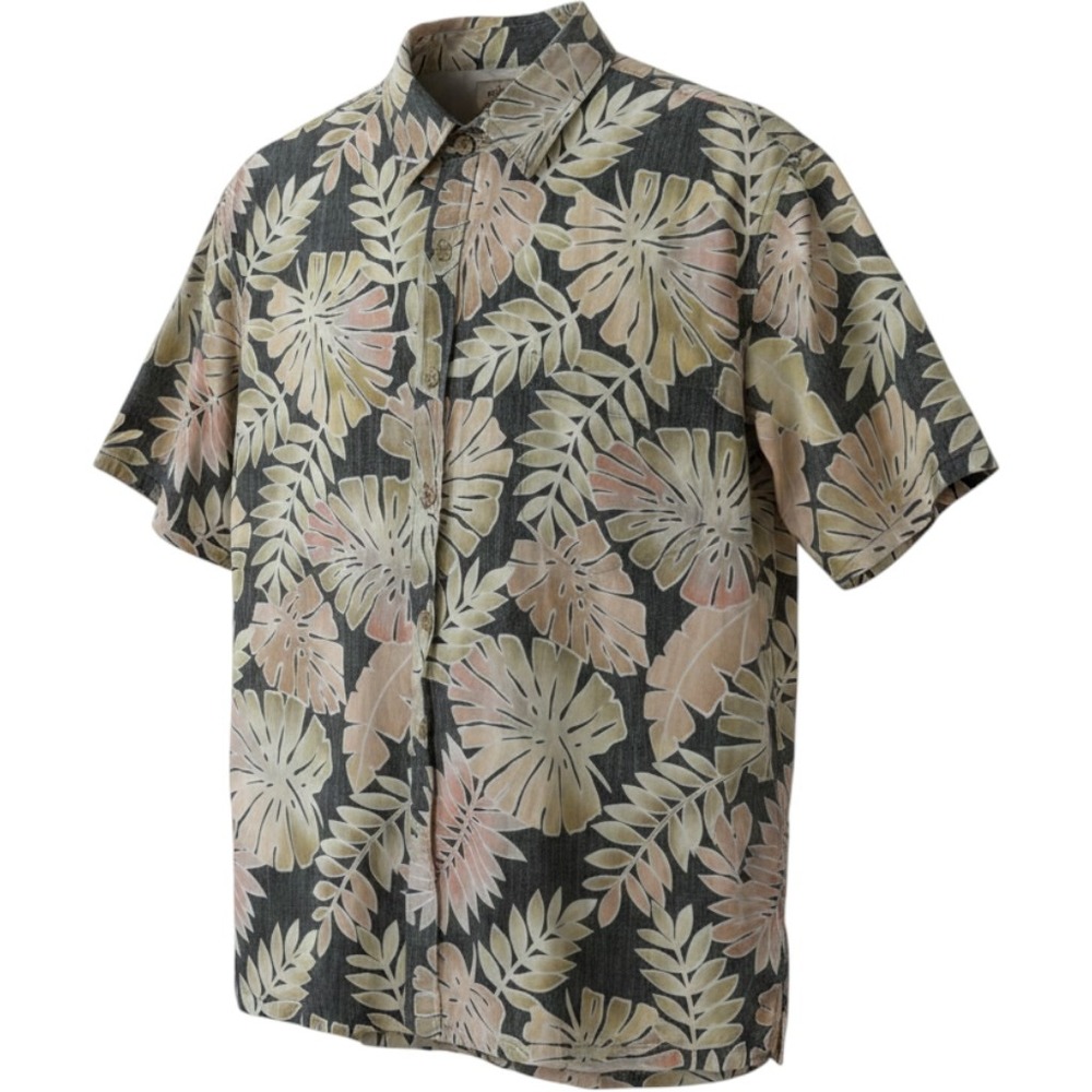 Cooke Street Honolulu Mens Large Cotton Tropical Monstera Leaf Aloha Shirt Black
